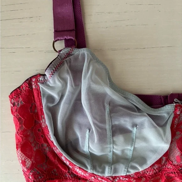 Dora Larsen color block mesh and lace blue red and purple demi bra - 32C - Picture 2 of 8